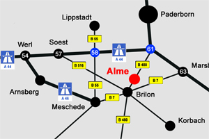 Übersichtskarte Alme im Hochsauerlandkreis Übersichtskarte Alme im Hochsauerlandkreis