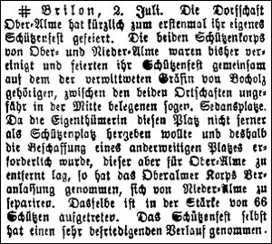 Zeitungbericht vom 1. Schützenfest 1901 Briloner Anzeiger Nr. 78 - 04.07.1901